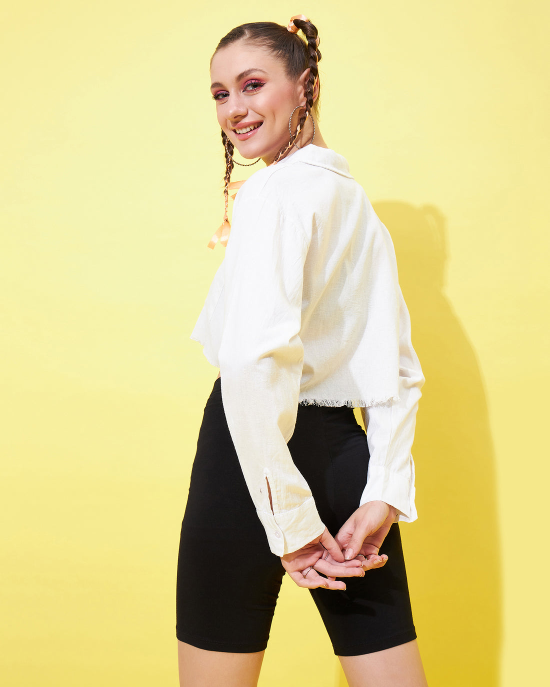Chimpaaanzee Women White Up-down Fully Cropped Shirt