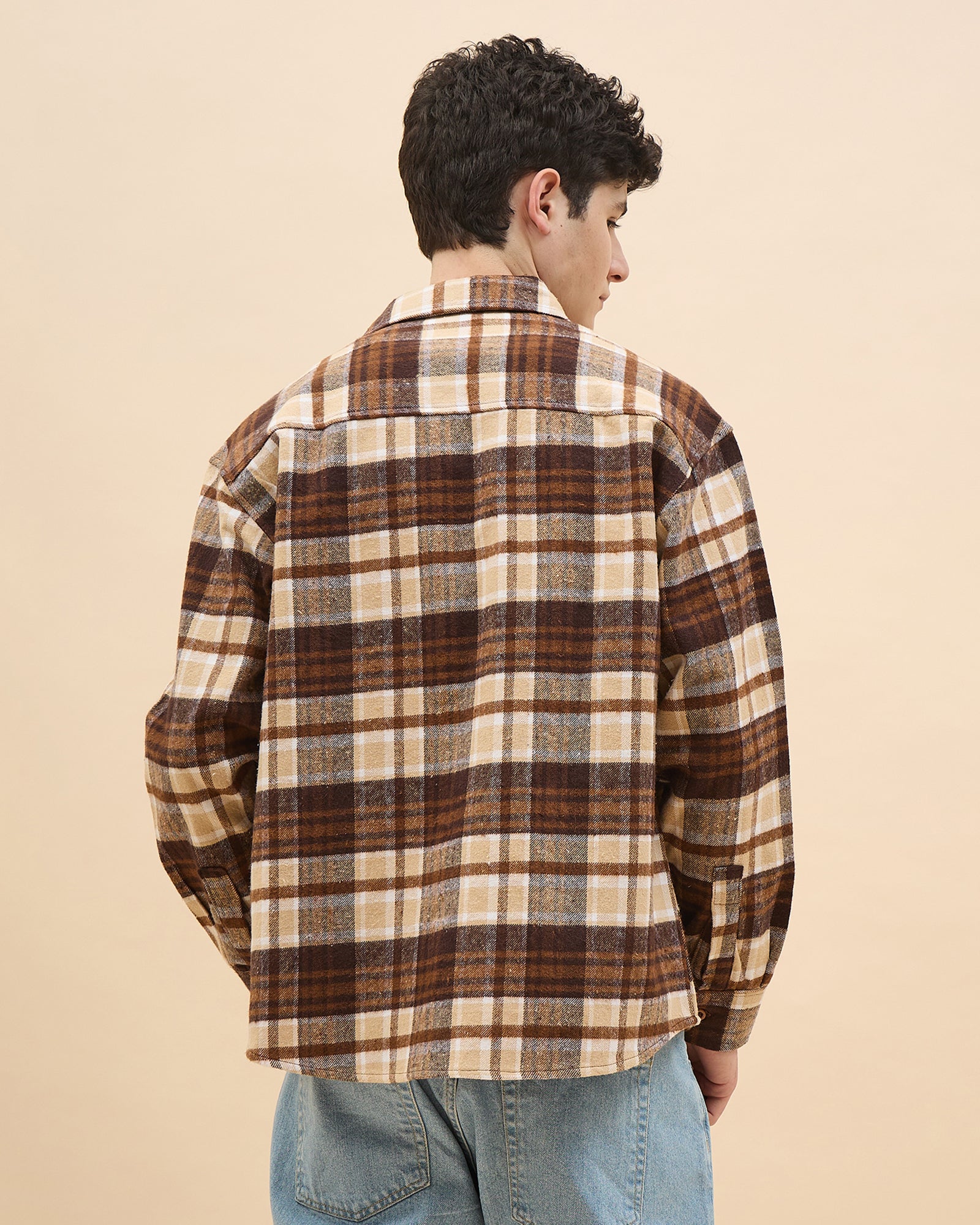 Chimpaaanzee Men Brown & Beige Oversized Fit Shirt - CHIMPAAANZEE