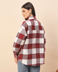 Chimpaaanzee Women Maroon & White Oversized Shirt - CHIMPAAANZEE