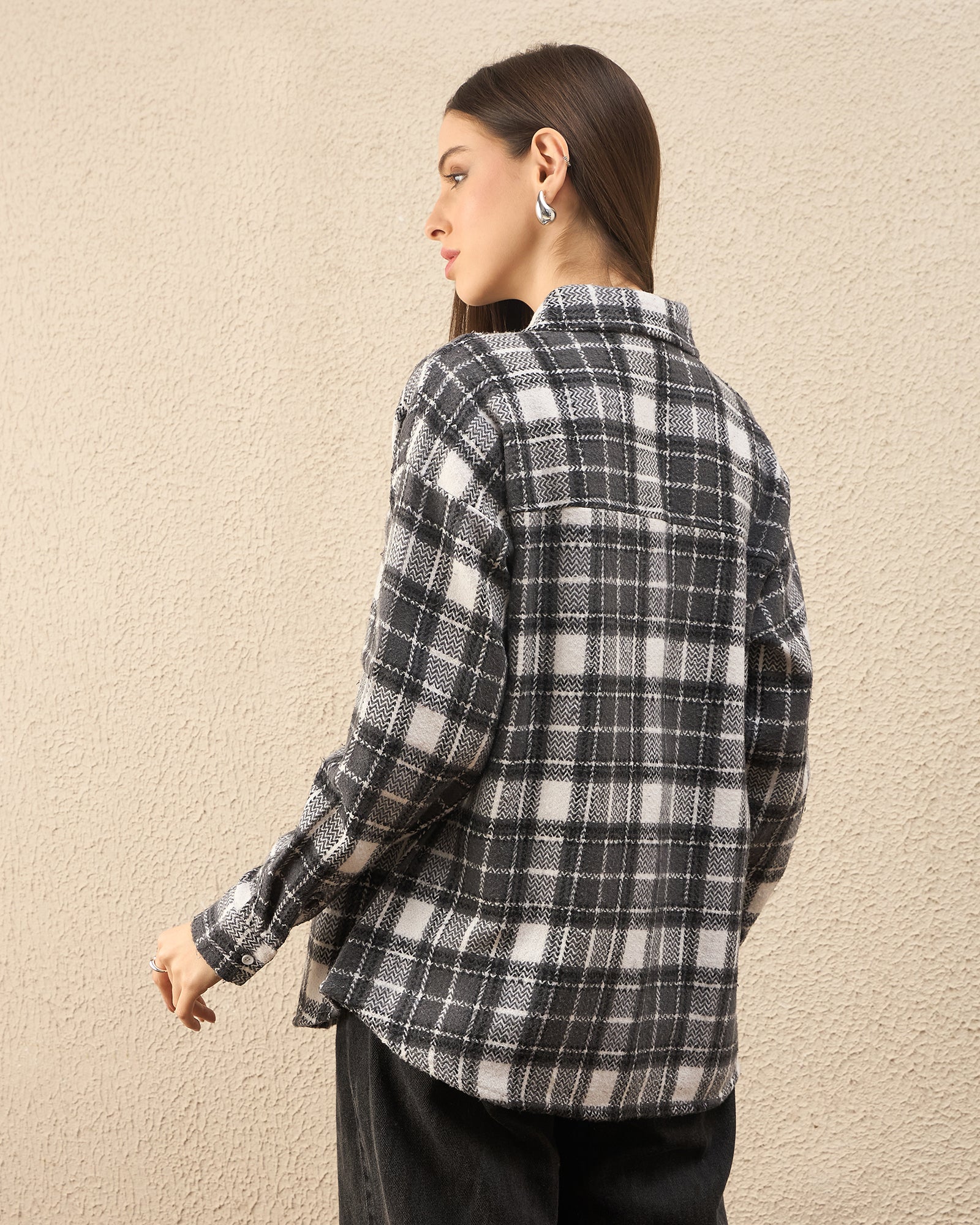 Chimpaaanzee Women Grey & White Oversized Shirt - CHIMPAAANZEE