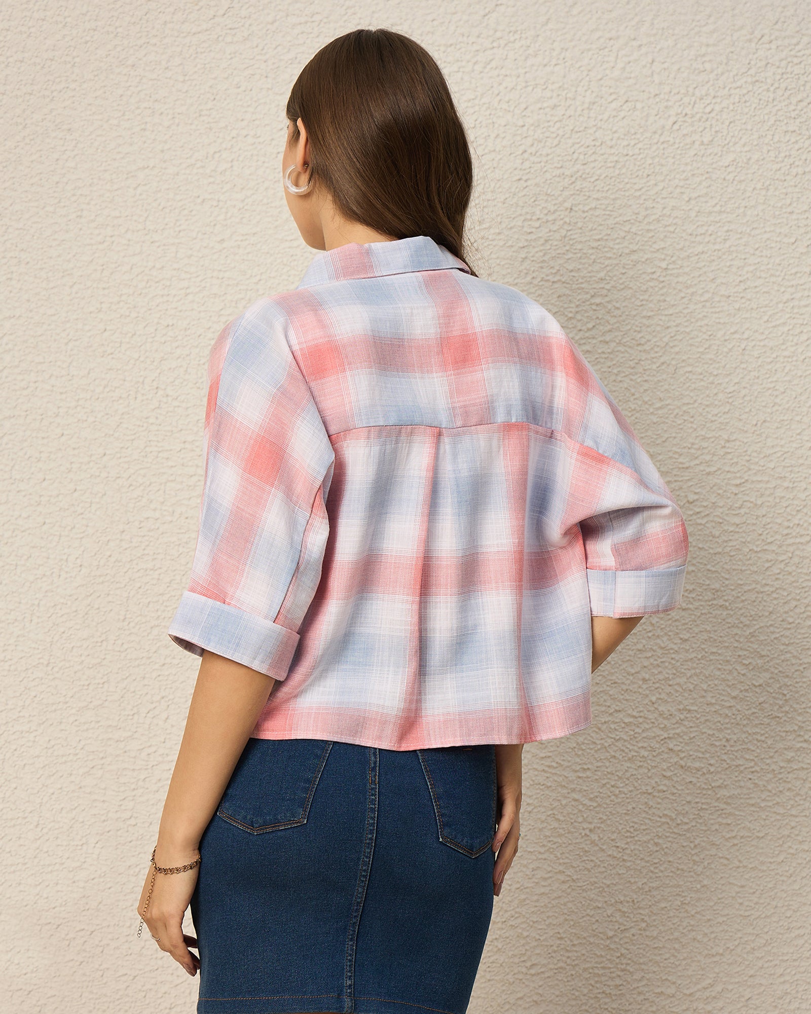 Chimpaaanzee Women White & Peach Crop Shirt - CHIMPAAANZEE