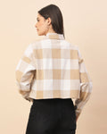 Chimpaaanzee Women Beige & White Oversized Crop Shirt - CHIMPAAANZEE