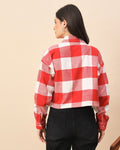 Chimpaaanzee Women Red & White Oversized Crop Shirt - CHIMPAAANZEE