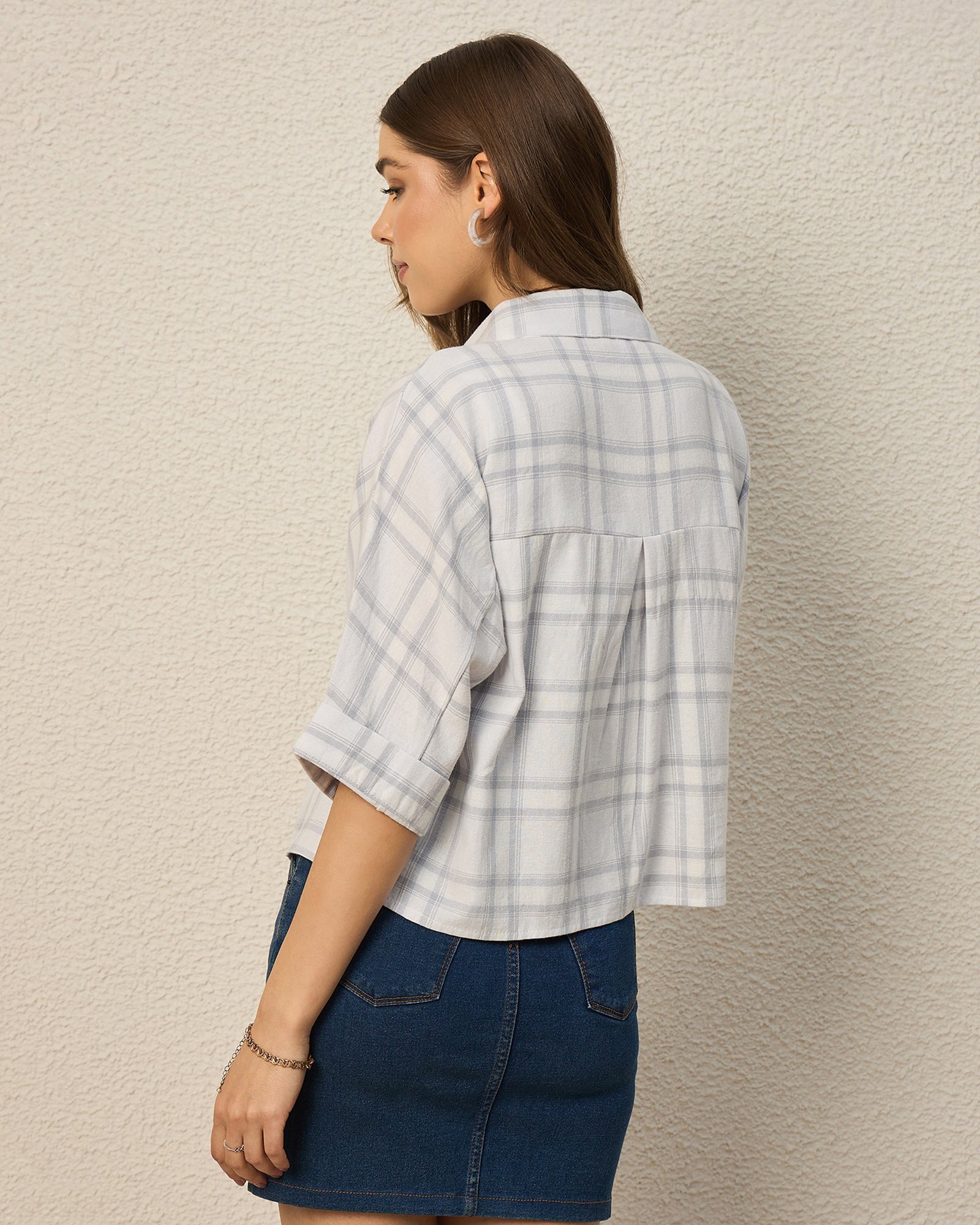 Chimpaaanzee Women White & Grey Crop Shirt - CHIMPAAANZEE