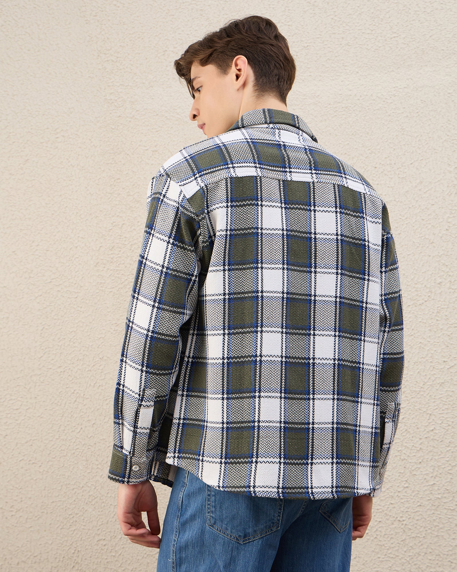 Chimpaaanzee Men Green & White Oversized Fit Shirt - CHIMPAAANZEE