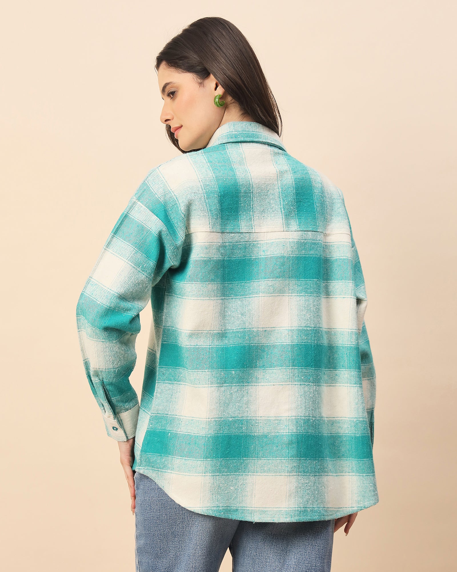 Chimpaaanzee Women Green & White Oversized Shirt - CHIMPAAANZEE