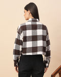 Chimpaaanzee Women Brown & White Oversized Crop Shirt - CHIMPAAANZEE
