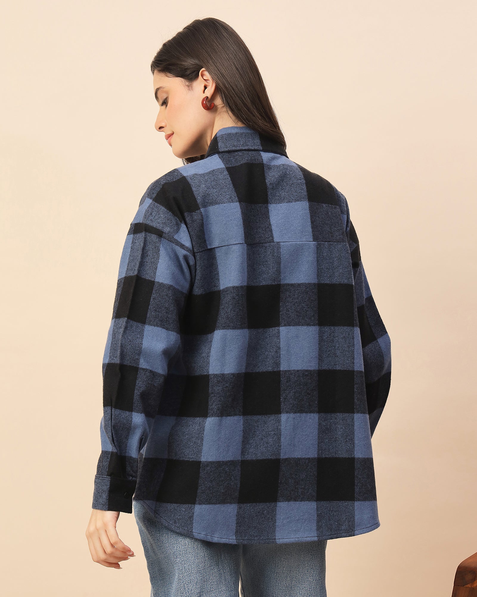 Chimpaaanzee Women Blue & Black Oversized Shirt - CHIMPAAANZEE