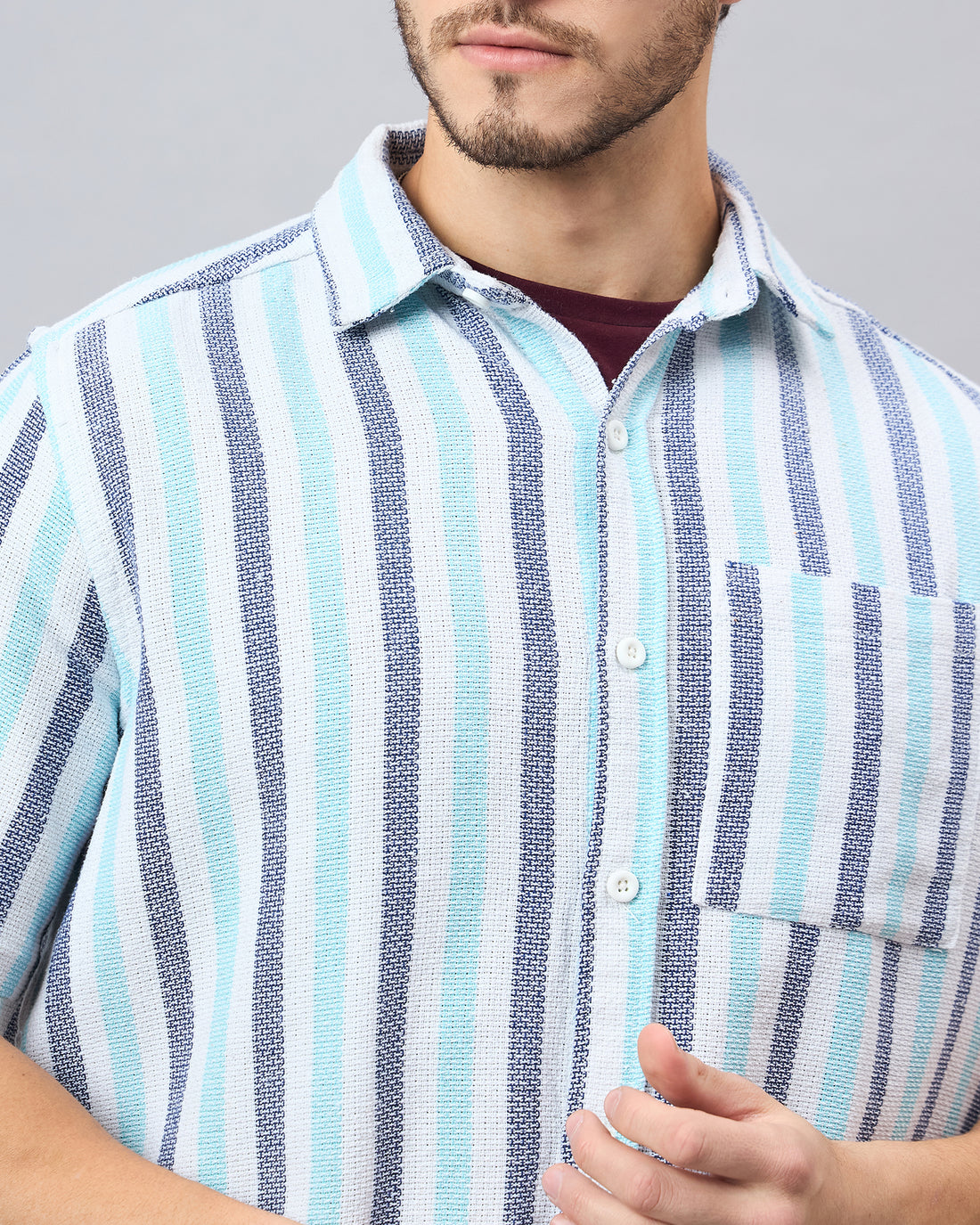 Chimpaaanzee Men White & SkyBlue Regular Fit Shirt