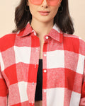 Chimpaaanzee Women Red & White Oversized Crop Shirt - CHIMPAAANZEE