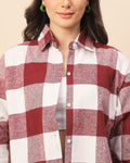 Chimpaaanzee Women Maroon & White Oversized Shirt - CHIMPAAANZEE