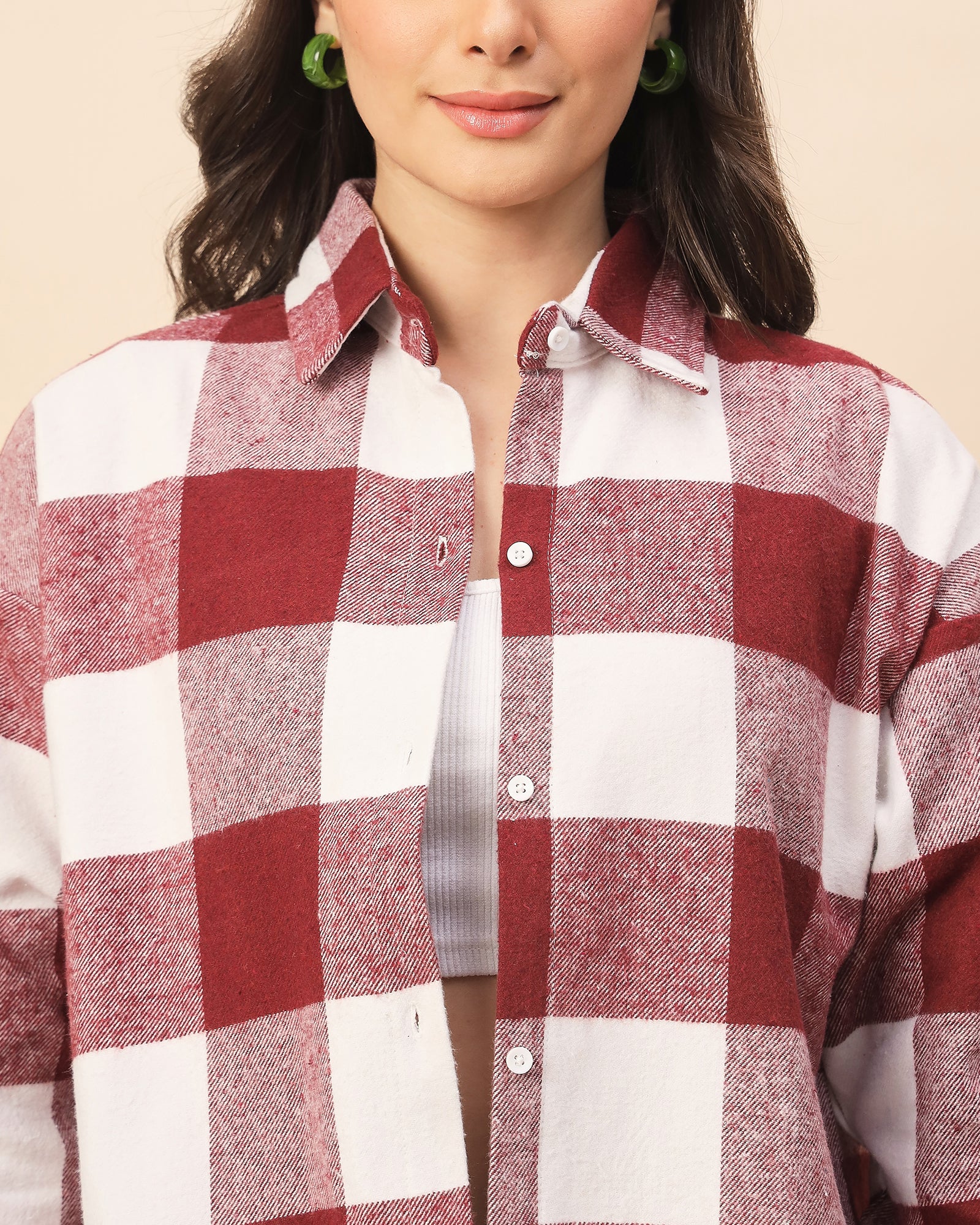Chimpaaanzee Women Maroon & White Oversized Shirt - CHIMPAAANZEE