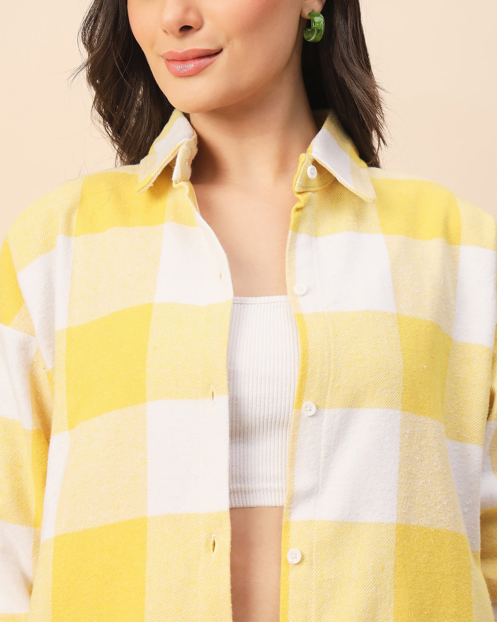 Chimpaaanzee Women Yellow & White Oversized Shirt - CHIMPAAANZEE