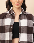 Chimpaaanzee Women Brown & White Oversized Crop Shirt - CHIMPAAANZEE