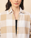 Chimpaaanzee Women Beige & White Oversized Crop Shirt - CHIMPAAANZEE