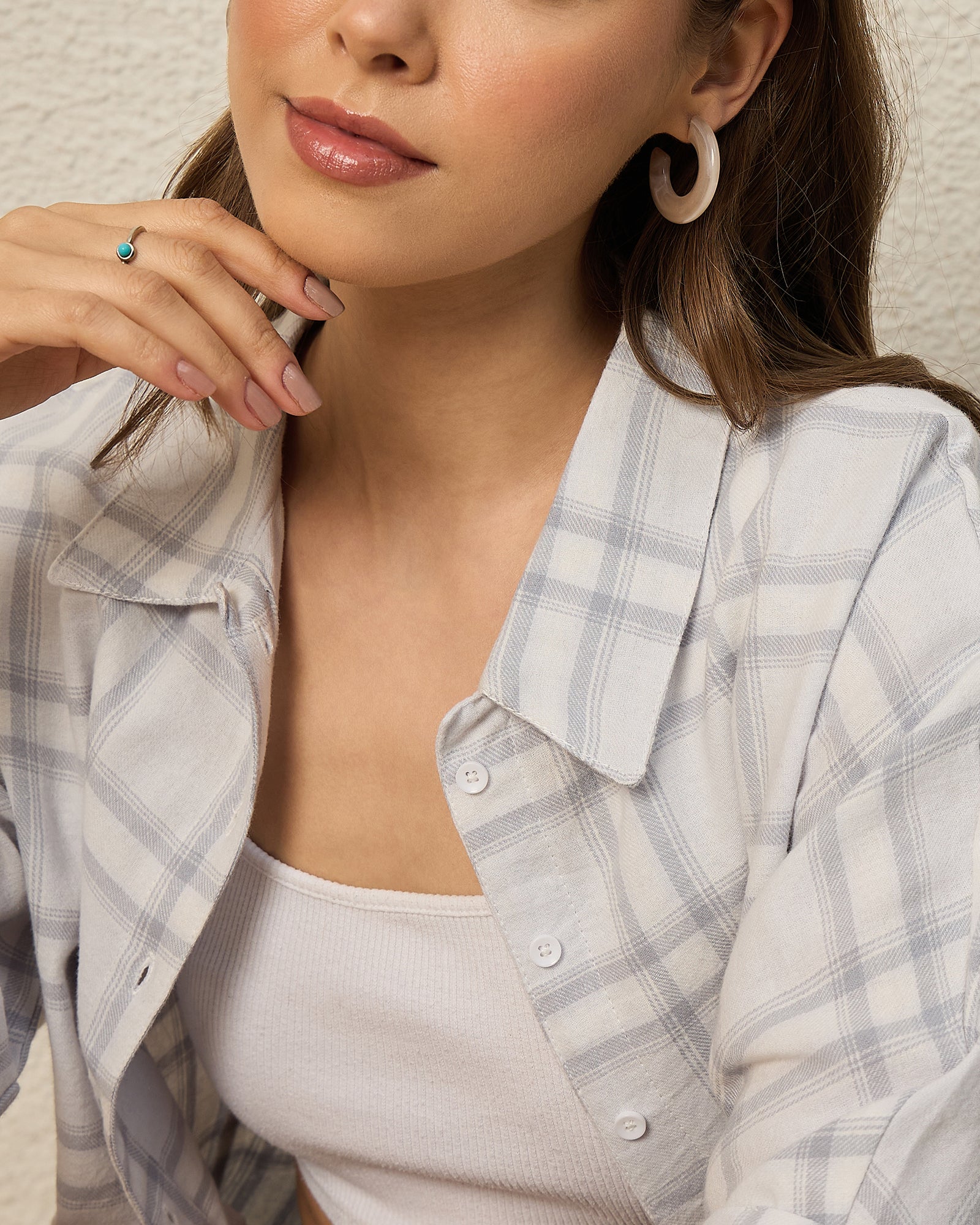 Chimpaaanzee Women White & Grey Crop Shirt - CHIMPAAANZEE