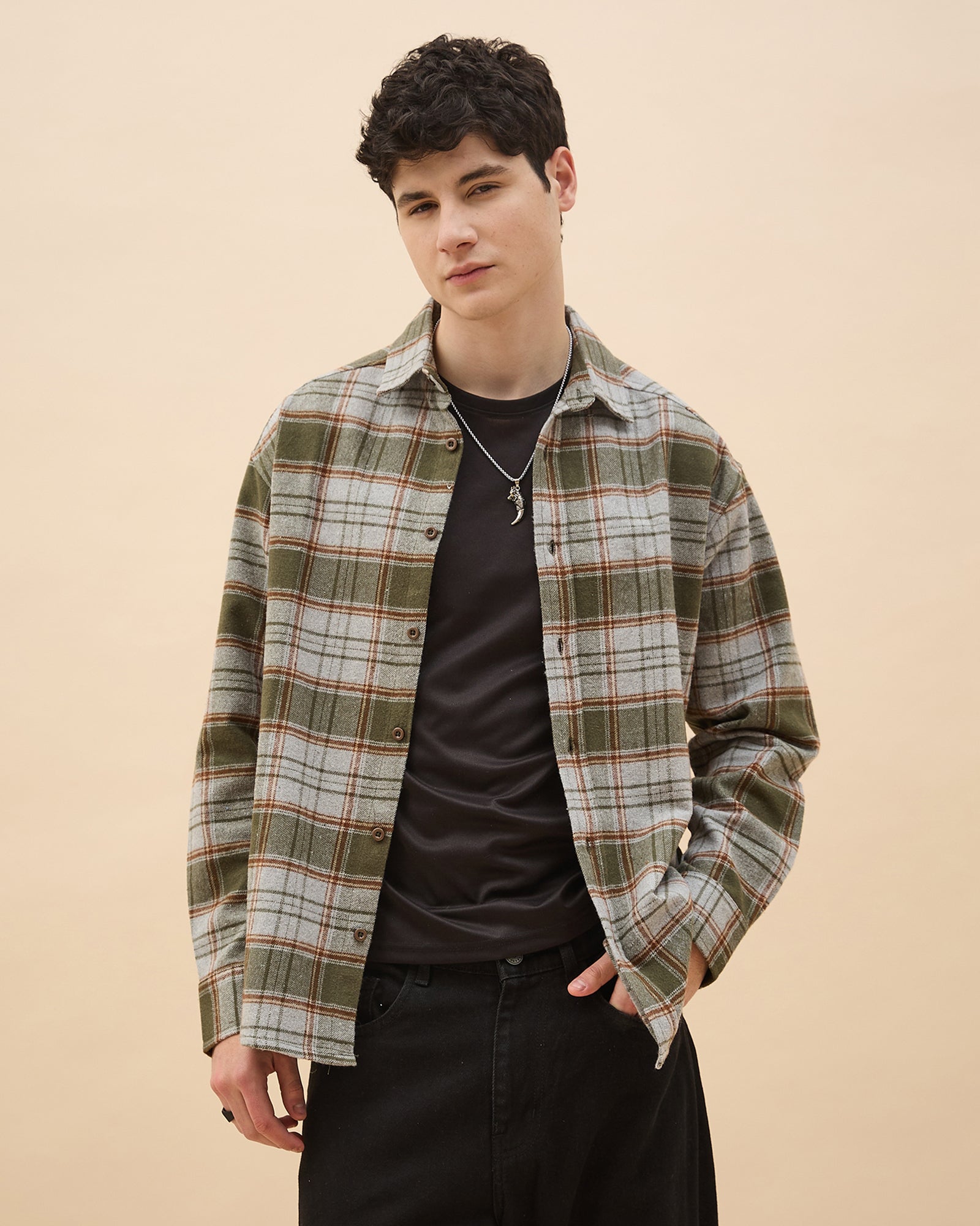 Chimpaaanzee Men Green & Grey Oversized Fit Shirt - CHIMPAAANZEE