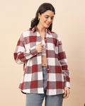 Chimpaaanzee Women Maroon & White Oversized Shirt - CHIMPAAANZEE