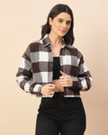 Chimpaaanzee Women Brown & White Oversized Crop Shirt - CHIMPAAANZEE