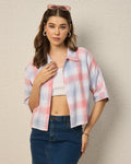 Chimpaaanzee Women White & Peach Crop Shirt - CHIMPAAANZEE