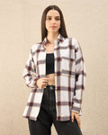 Chimpaaanzee Women White & Maroon Oversized Shirt - CHIMPAAANZEE