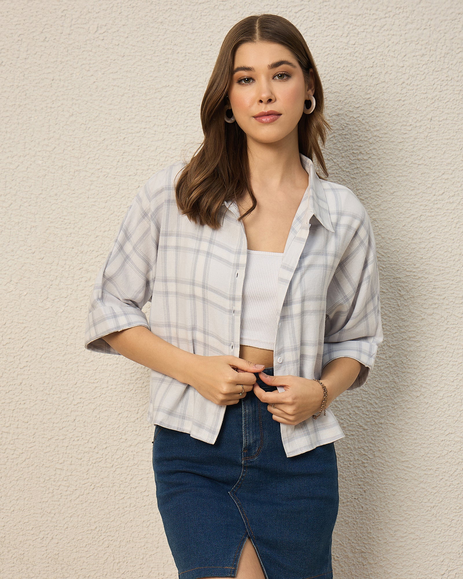 Chimpaaanzee Women White & Grey Crop Shirt - CHIMPAAANZEE