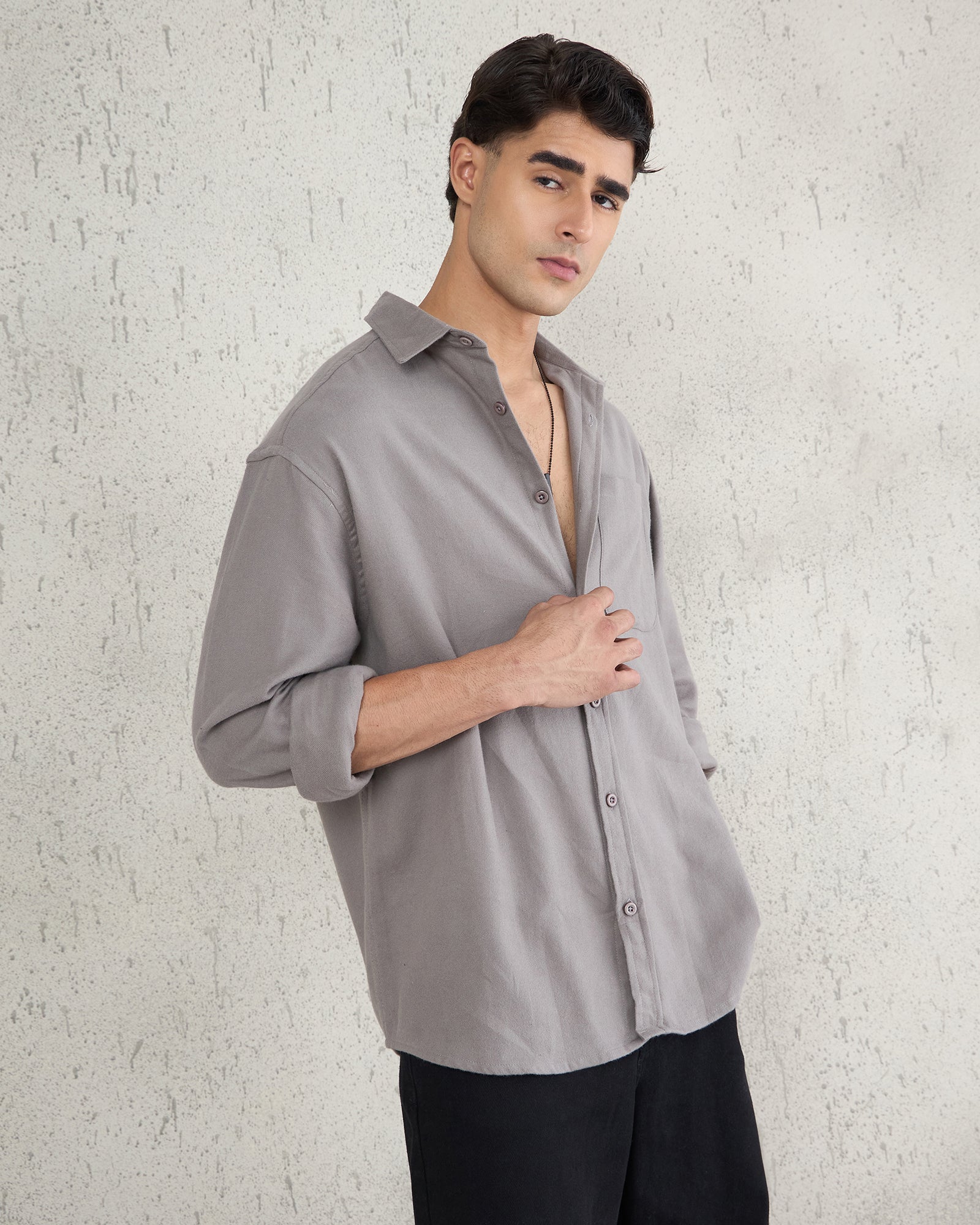 Chimpaaanzee Men Grey Oversized Fit Shirt - CHIMPAAANZEE