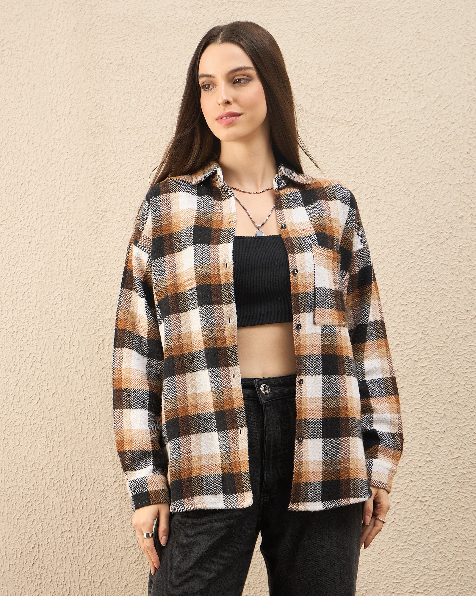 Chimpaaanzee Women Brown Oversized Shirt - CHIMPAAANZEE