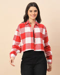 Chimpaaanzee Women Red & White Oversized Crop Shirt - CHIMPAAANZEE