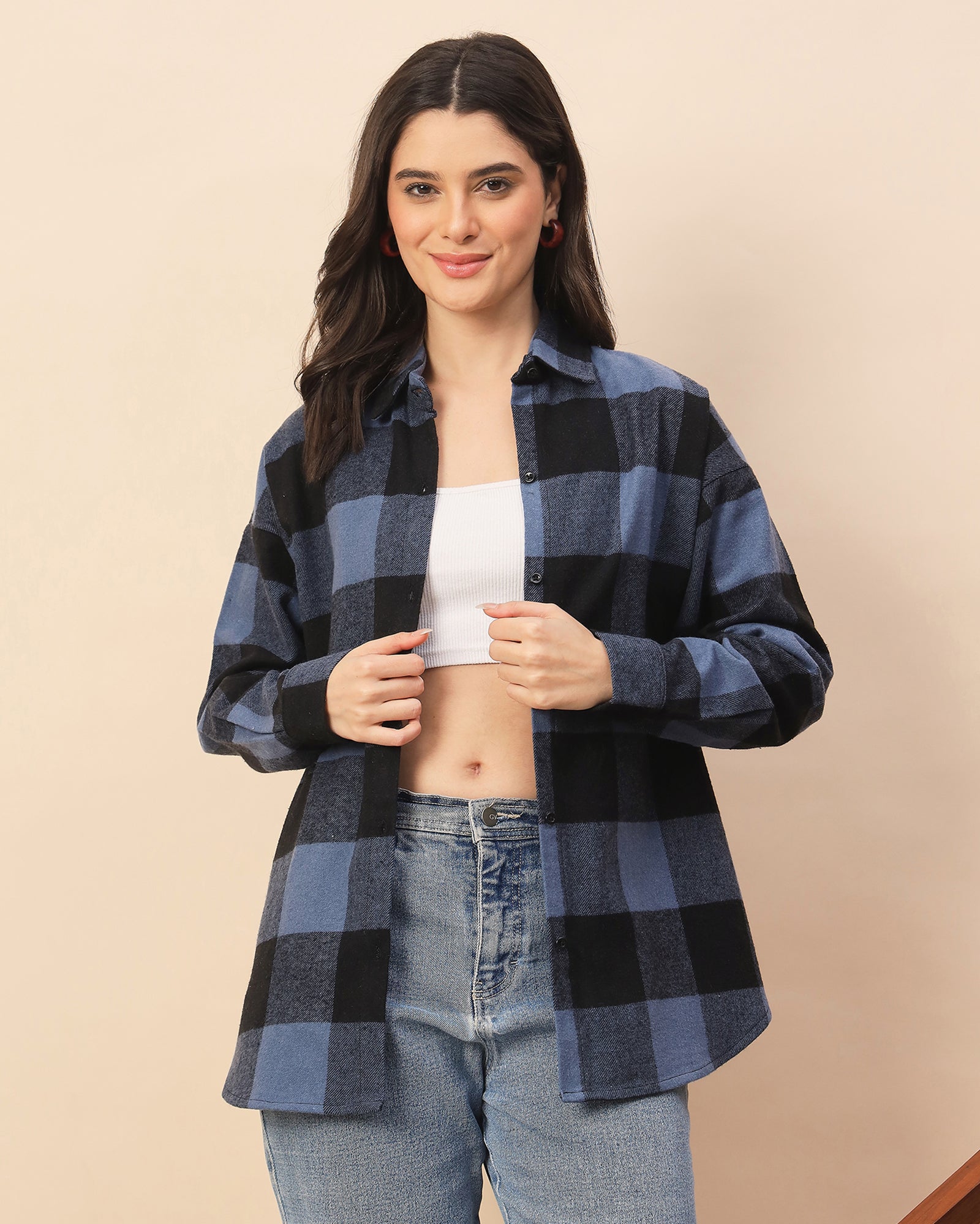 Chimpaaanzee Women Blue & Black Oversized Shirt - CHIMPAAANZEE