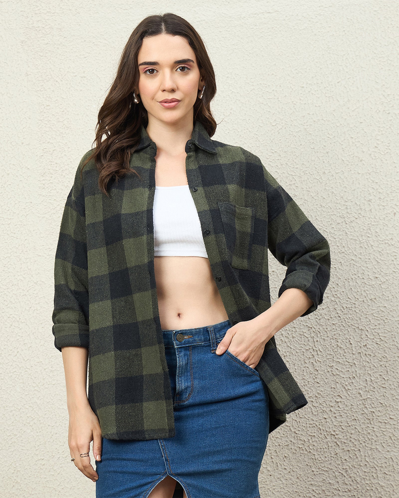 Chimpaaanzee Women Green & Black Oversized Shirt - CHIMPAAANZEE