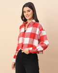 Chimpaaanzee Women Red & White Oversized Crop Shirt - CHIMPAAANZEE