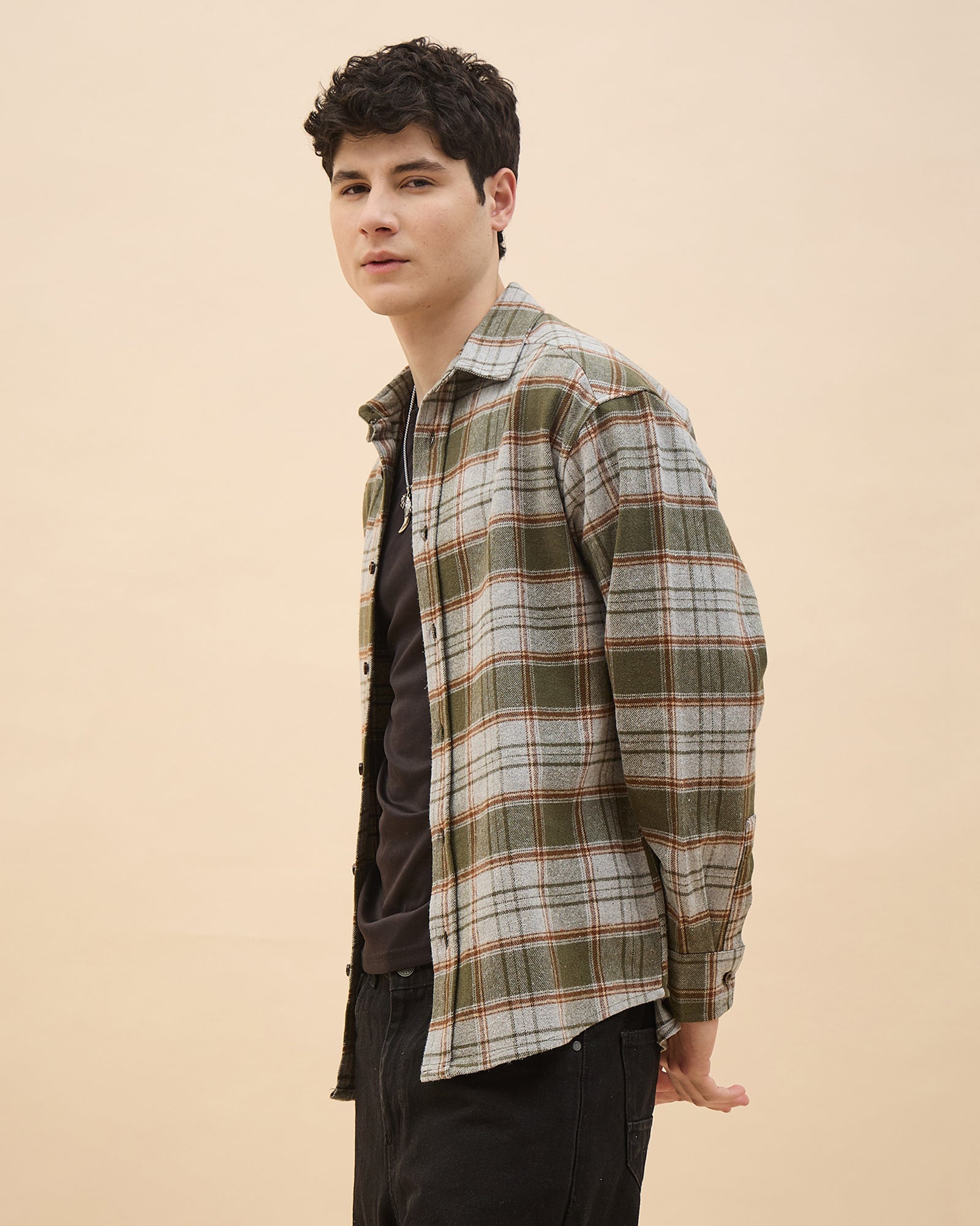 Chimpaaanzee Men Green & Grey Oversized Fit Shirt - CHIMPAAANZEE