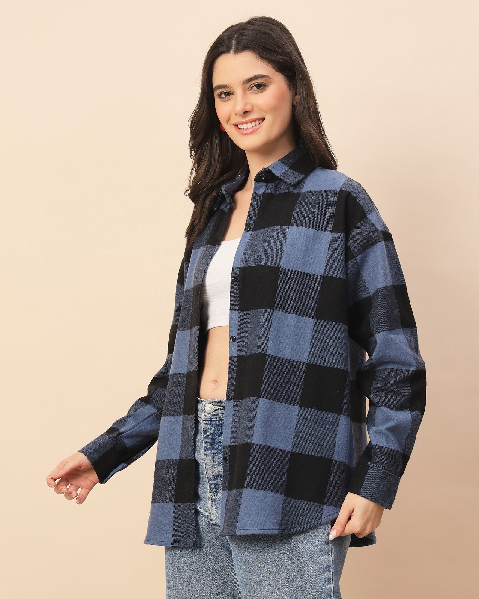 Chimpaaanzee Women Blue & Black Oversized Shirt - CHIMPAAANZEE