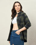 Chimpaaanzee Women Green & Black Oversized Shirt - CHIMPAAANZEE