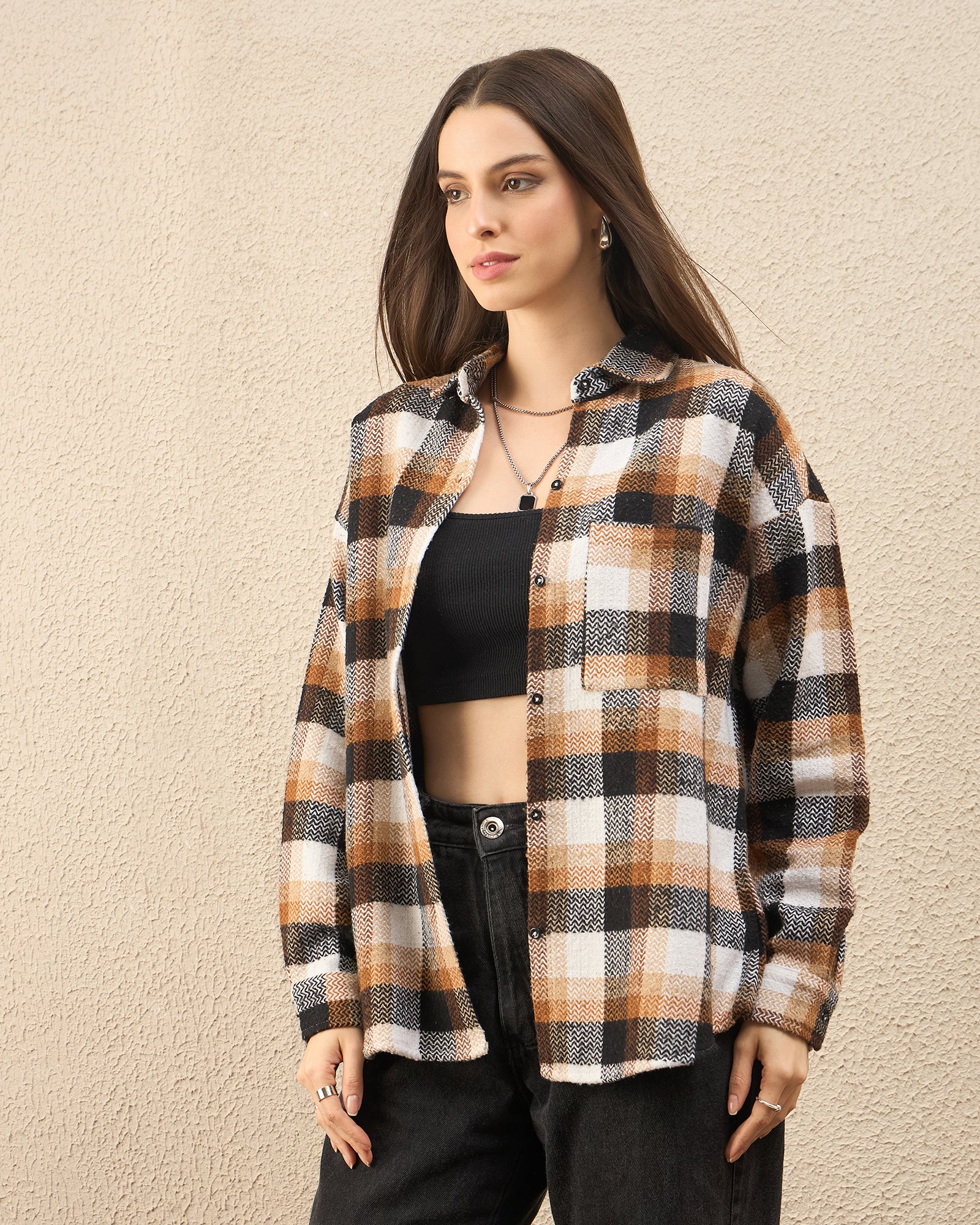 Chimpaaanzee Women Brown Oversized Shirt - CHIMPAAANZEE