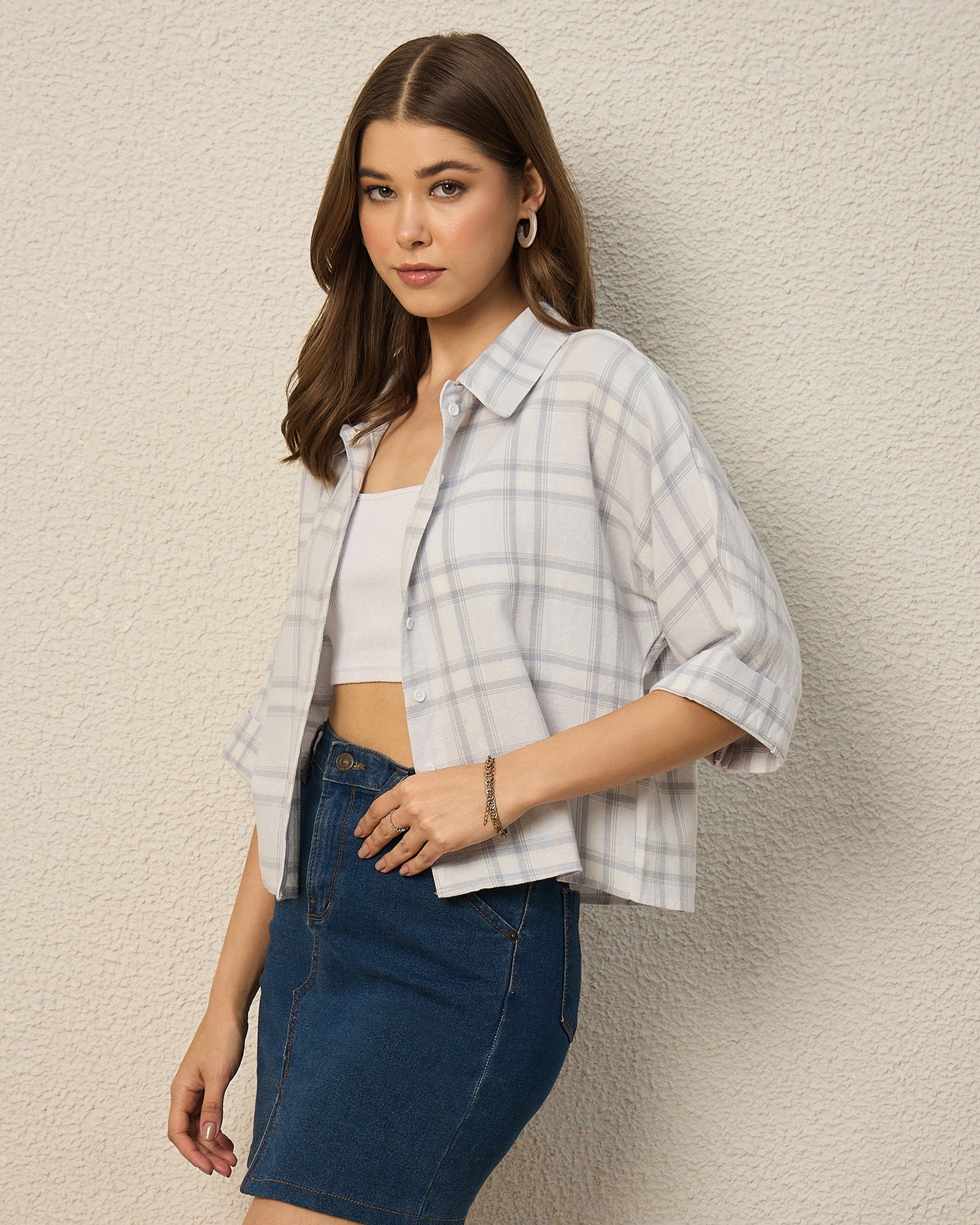 Chimpaaanzee Women White & Grey Crop Shirt - CHIMPAAANZEE