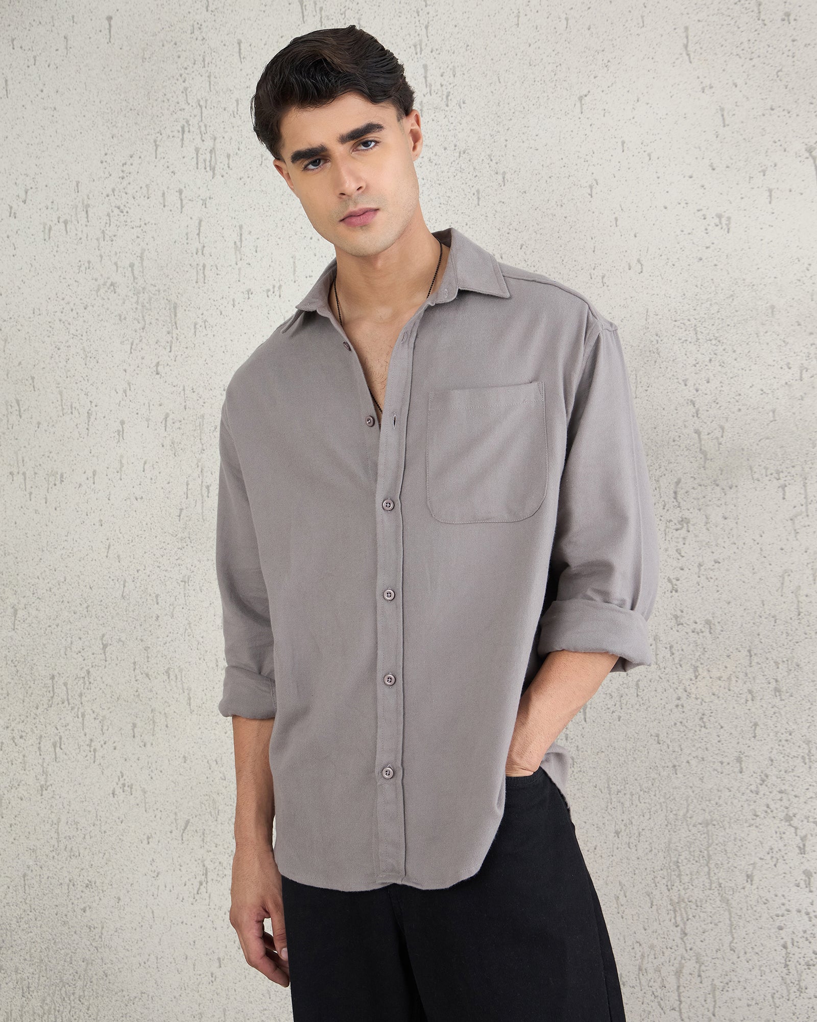 Chimpaaanzee Men Grey Oversized Fit Shirt - CHIMPAAANZEE