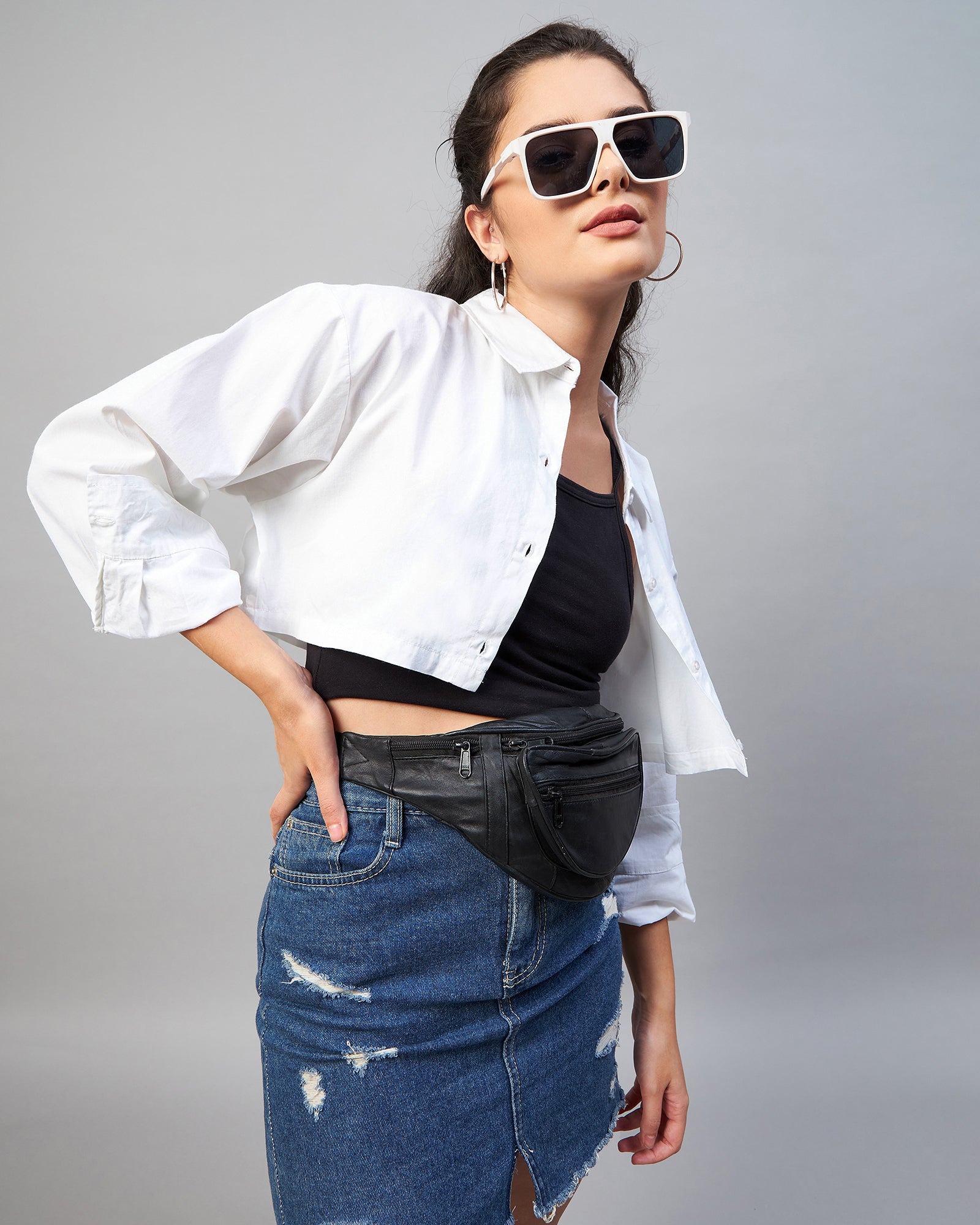 Chimpaaanzee Women Cotton White Solid Fully Cropped Shirt
