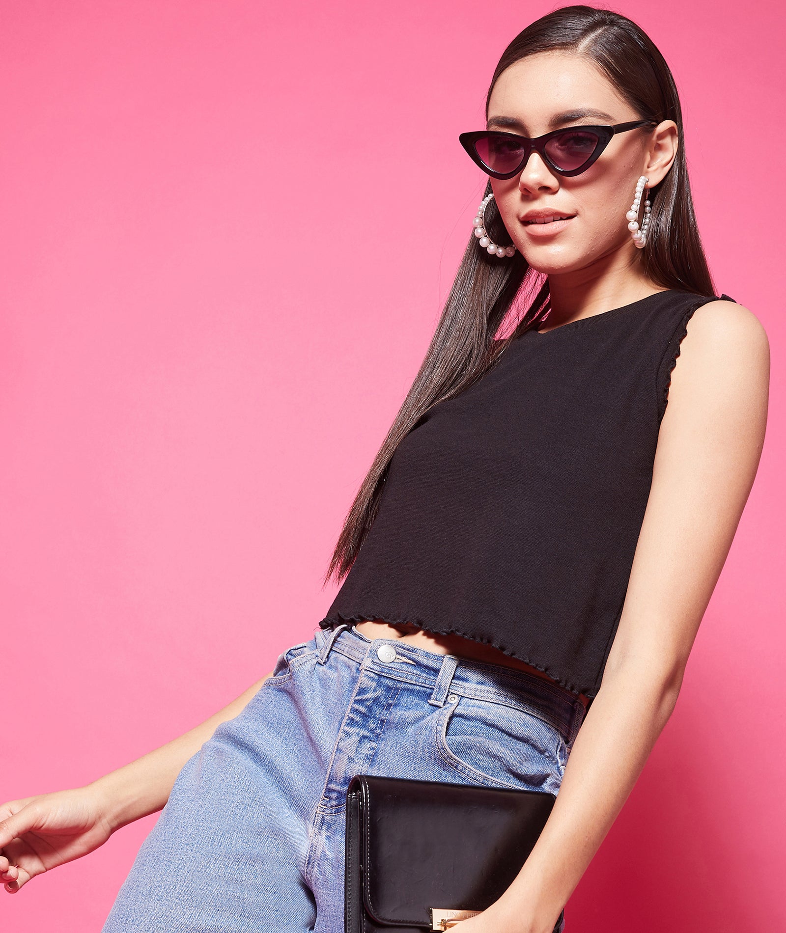 Chimpaaanzee Polyester Crop Tops - Black
