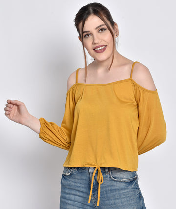 Chimpaaanzee Women Cold Shoulder Yellow Top
