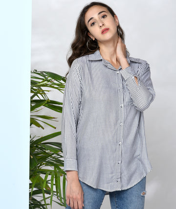 Chimpaaanzee Women Black and White Viscose Loose Fit Checkered Shirt