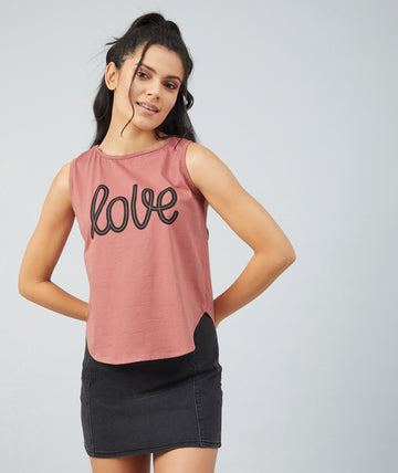 Chimpaaanzee Women Dark Pink Sleeveless Round Bottom T-shirt