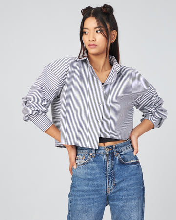 Chimpaaanzee Women Viscose Blue Checkered Fullsleeve Up Down Crop Shirt