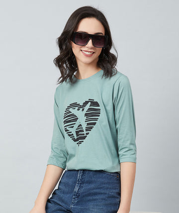 Chimpaaanzee Women Dusty Green Round Neck Full Sleeve T-shirt