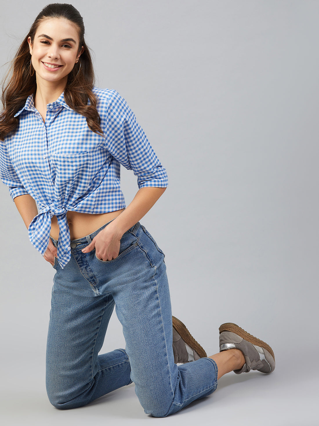 Chimpaaanzee Women Blue Checkred Shirt