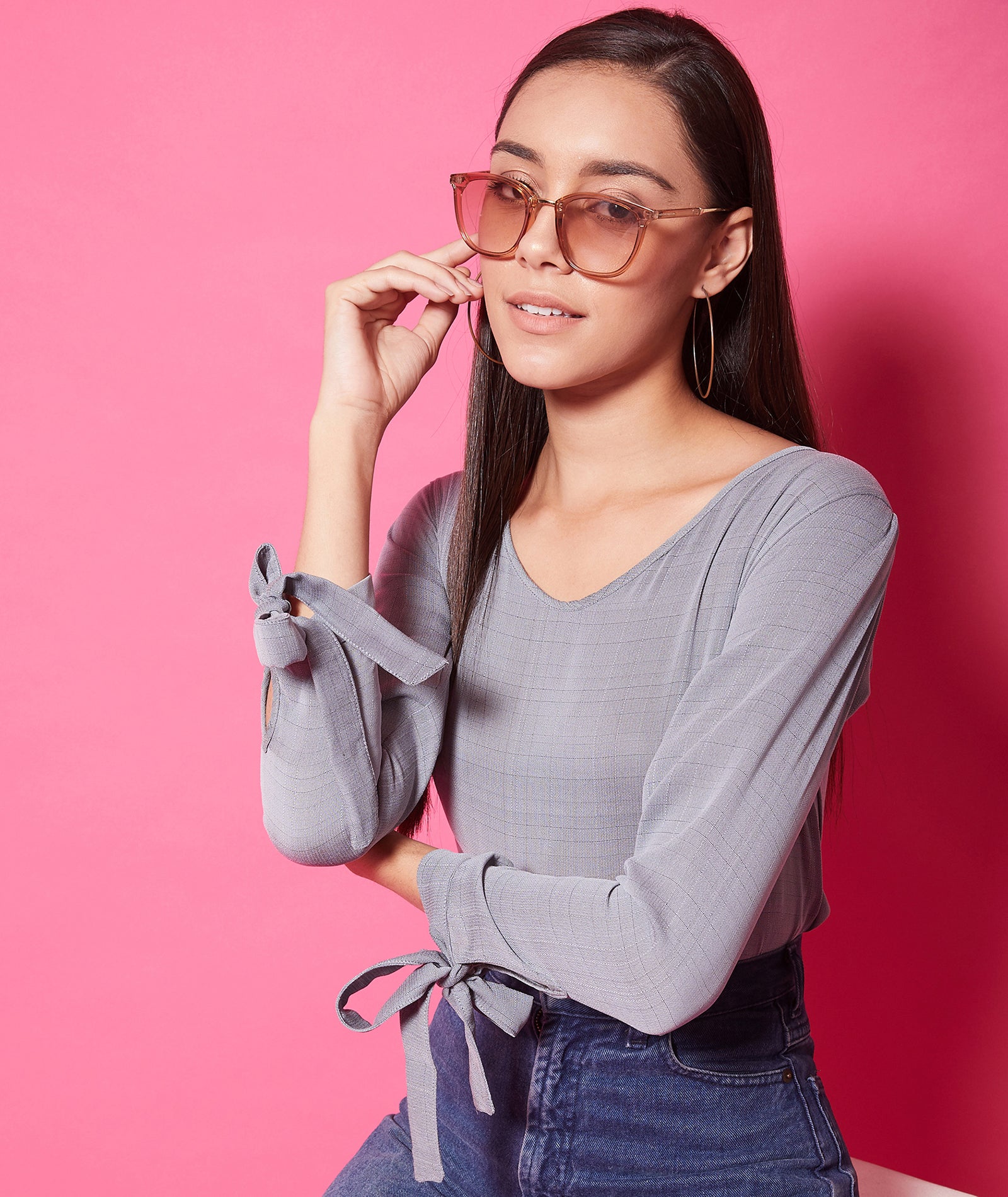 Chimpaaanzee Polyester Regular Tops - Grey