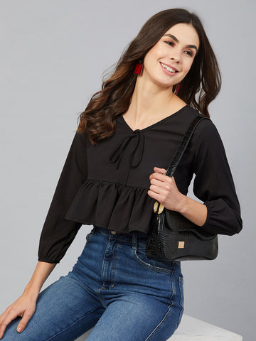 Chimpaaanzee Women Black Fril Style Top
