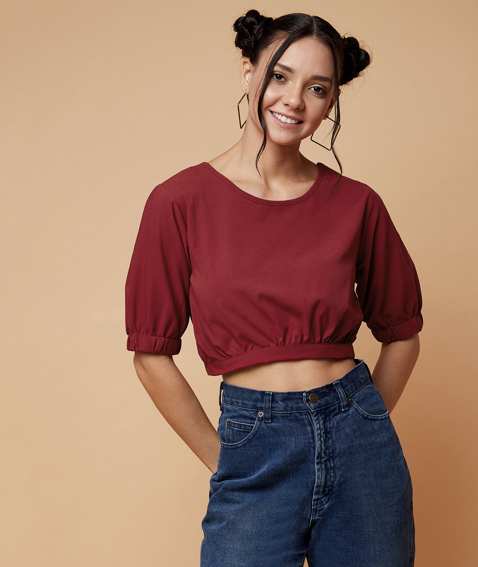 Chimpaaanzee Women Back Knots Crop Top Maroon