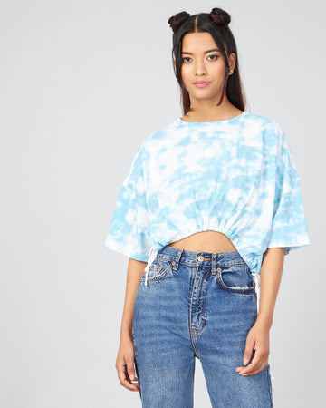 Chimpaaanzee Women Skyblue Tie & Dye Oversized Crop T-shirt